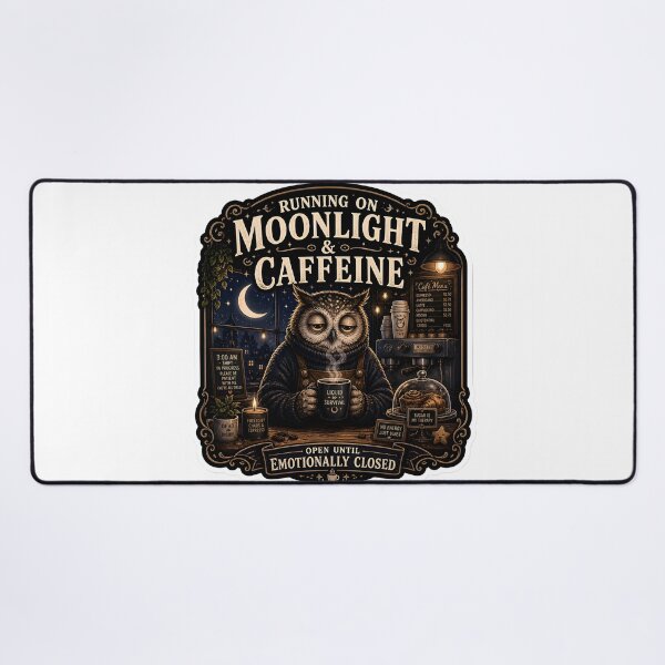 Item preview, Running On Moonlight And Caffeine Cozy Owl Café Aesthetic designed and sold by StickyGuys.