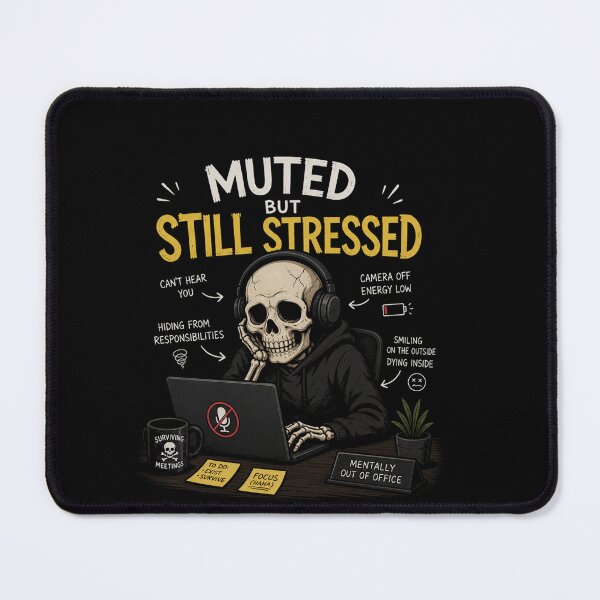 Item preview, Muted But Still Stressed Funny Skeleton Office Meet Meme Design designed and sold by MotylekAnia.