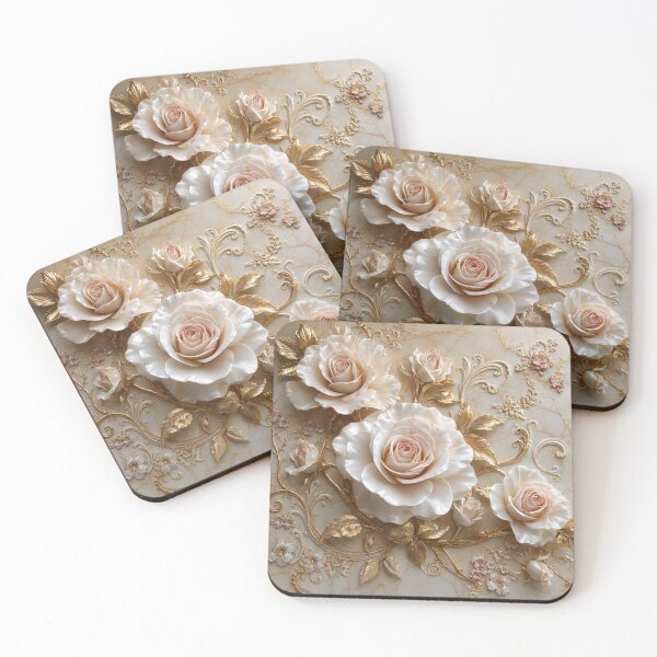 Item preview, Luxurious Cream and Pink Roses with Golden Ornament on Marble designed and sold by NovaBitWalls.