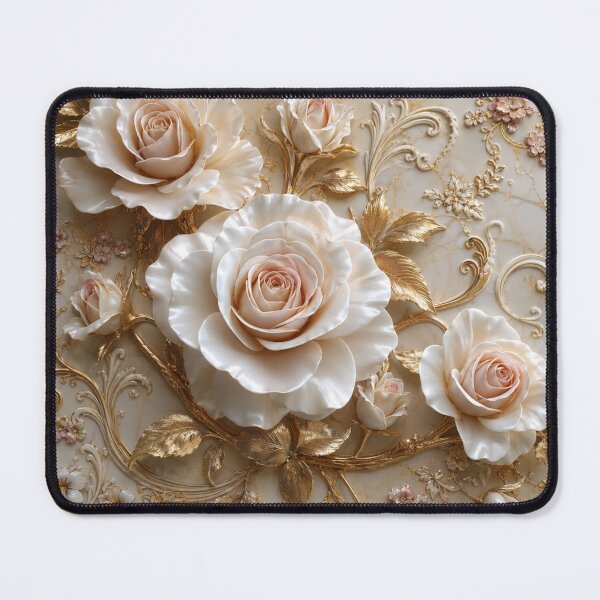 Item preview, Luxurious Cream and Pink Roses with Golden Ornament on Marble designed and sold by NovaBitWalls.