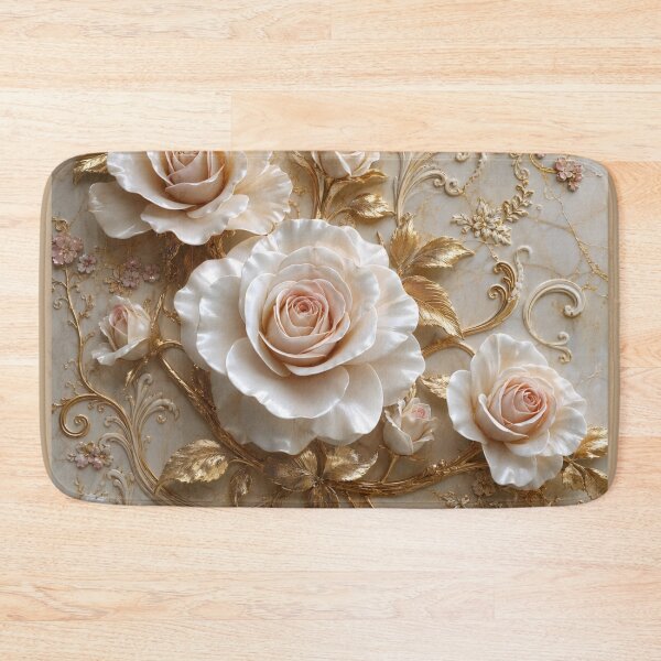 Item preview, Luxurious Cream and Pink Roses with Golden Ornament on Marble designed and sold by NovaBitWalls.