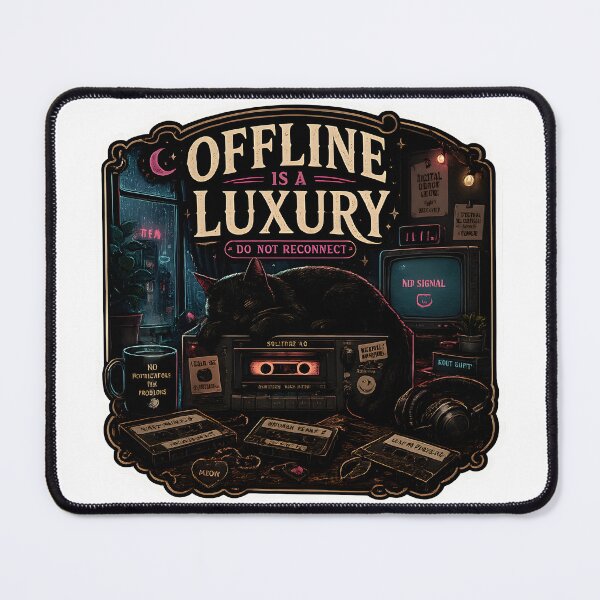 Item preview, Offline Is A Luxury Retro Cat Cyber Noir Aesthetic designed and sold by StickyGuys.
