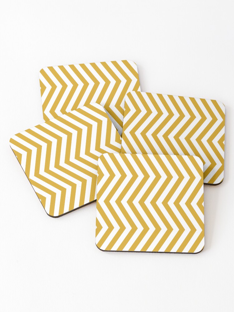 Thumbnail 1 of 5, Coasters (Set of 4), Mustard And White Chevron Pattern designed and sold by pattern-archive.
