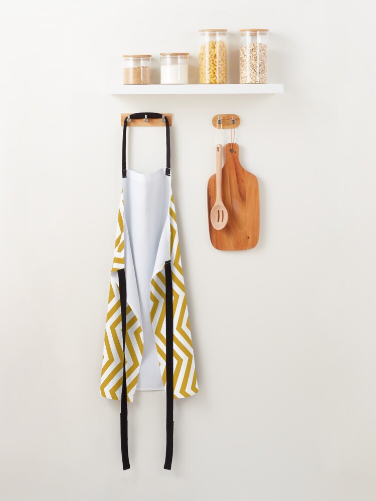 Thumbnail 2 of 6, Apron, Mustard And White Chevron Pattern designed and sold by pattern-archive.