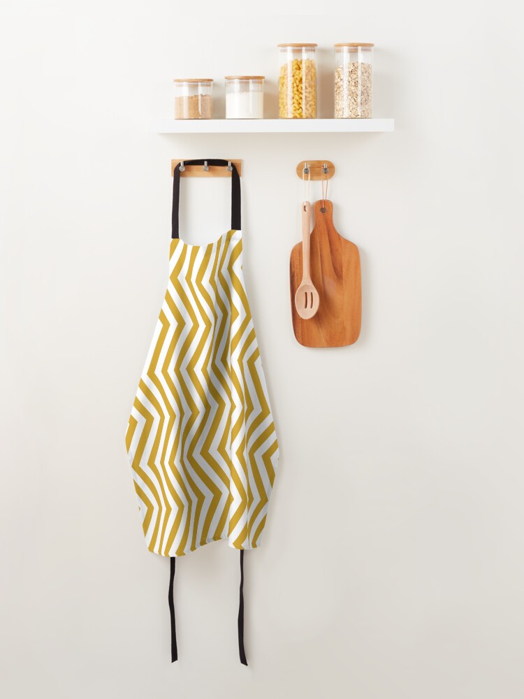 Thumbnail 4 of 6, Apron, Mustard And White Chevron Pattern designed and sold by pattern-archive.