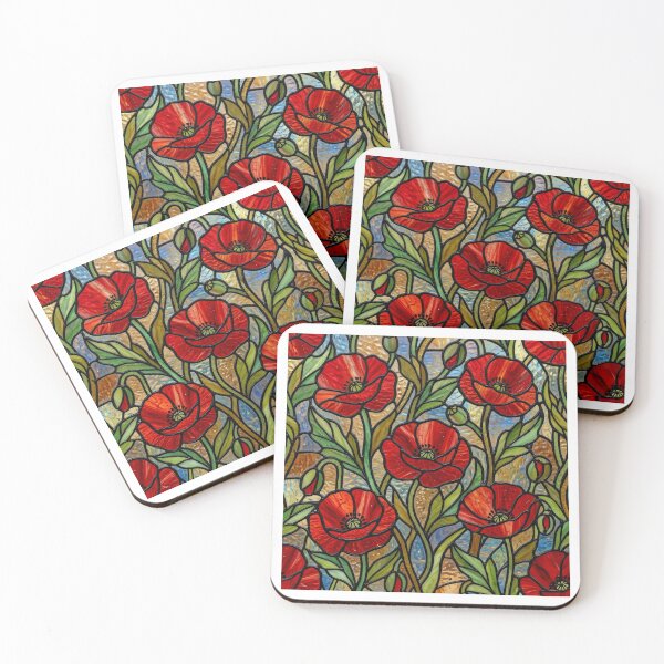 Item preview, Red Poppies Glass Floral Pattern designed and sold by 21 Tulips.