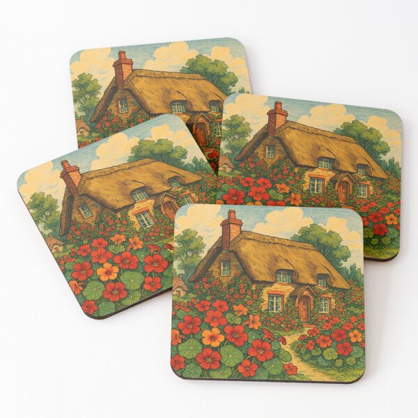 Item preview, Cozy Cottage Garden with Nasturtium Flowers – Vintage Storybook Illustration designed and sold by Sybille-Yates.