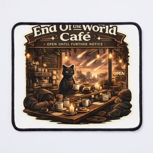 Item preview, End Of The World Café Cozy Apocalypse Black Cat Aesthetic designed and sold by StickyGuys.