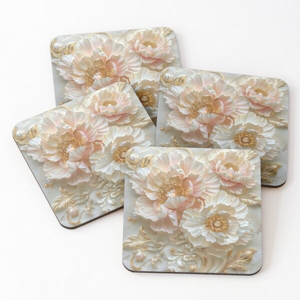Item preview, Luxurious 3D Cream and Pink Peonies with Gold Accents on Marble designed and sold by NovaBitWalls.