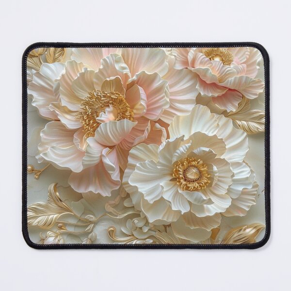 Item preview, Luxurious 3D Cream and Pink Peonies with Gold Accents on Marble designed and sold by NovaBitWalls.