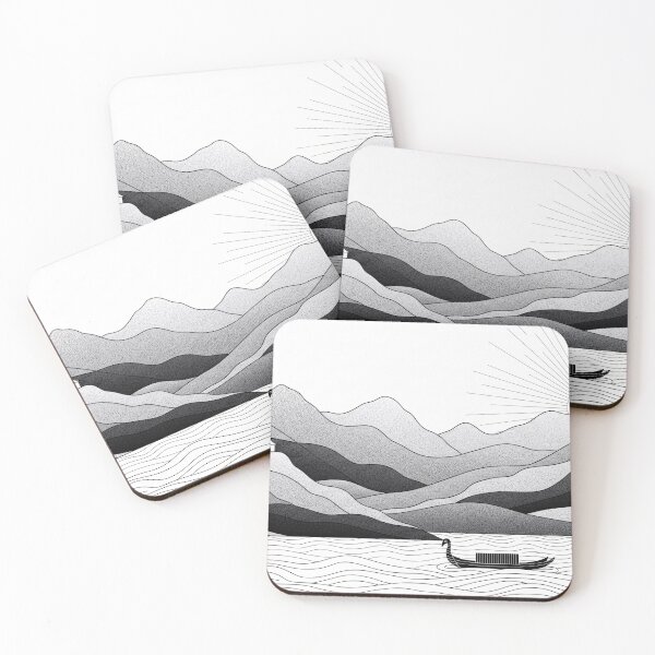 Item preview, Monochrome Asian Landscape with Pagoda and Sun designed and sold by PixorStudio.