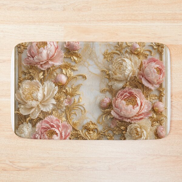 Item preview, Luxurious Pink and Cream Peonies with Ornate Gold Frame on Marble designed and sold by NovaBitWalls.