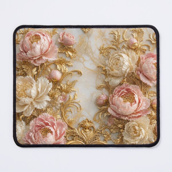 Item preview, Luxurious Pink and Cream Peonies with Ornate Gold Frame on Marble designed and sold by NovaBitWalls.