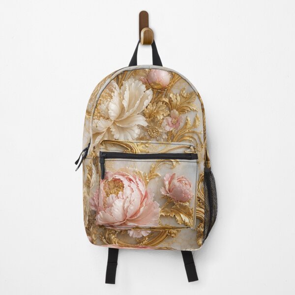 Item preview, Luxurious Pink and Cream Peonies with Ornate Gold Frame on Marble designed and sold by NovaBitWalls.