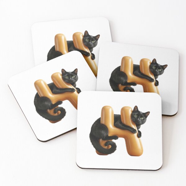 Item preview, Cute Black Cat Hugging 3D Letter H. designed and sold by Best-Arch900.