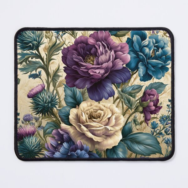 Item preview, Rich Purple and Teal Peonies with Thistle Floral Pattern designed and sold by NovaBitWalls.