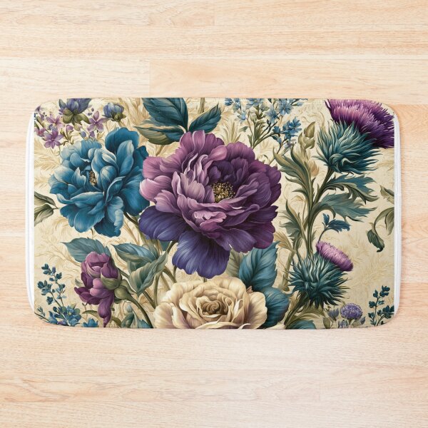 Item preview, Rich Purple and Teal Peonies with Thistle Floral Pattern designed and sold by NovaBitWalls.