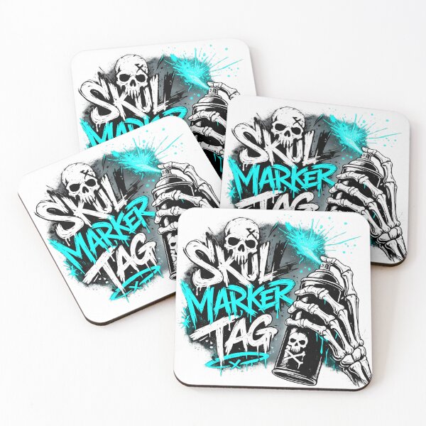 Item preview, Neon Cyan Graffiti Skull Spray Paint Streetwear designed and sold by etuvibes.