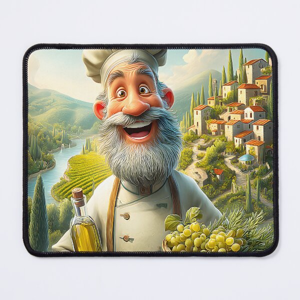 Item preview, Cheerful Chef With Olive Oil and Green Grapes designed and sold by Artessie.