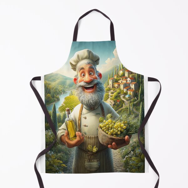 Item preview, Cheerful Chef With Olive Oil and Green Grapes designed and sold by Artessie.