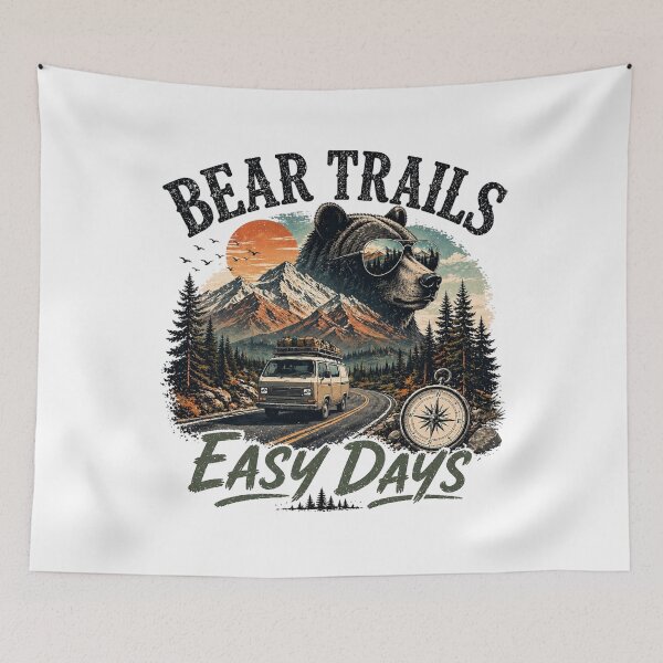 Item preview, Vintage Bear Camping Mountain Road Trip Adventure Art designed and sold by InkNovaLab.