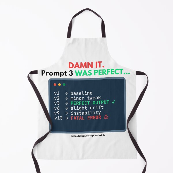 Item preview, Prompt v3 Was Perfect – AI Prompting Meme | Over-Optimization Humor | Tech & Developer Joke designed and sold by AiHumorArtShop.