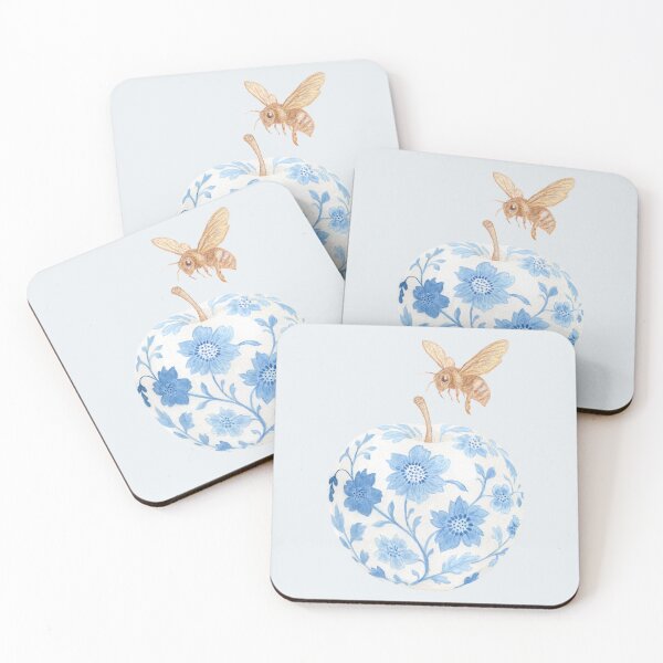 Item preview, Blue & White Porcelain Apple & Golden Bee - Misty Grey-Blue Ground designed and sold by Piret Victoria Ribas.