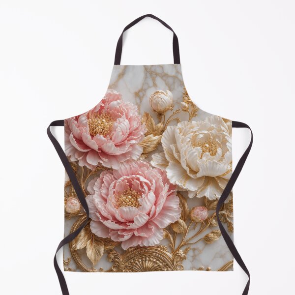 Item preview, Luxurious Pink and White Peonies with Ornate Gold on Marble designed and sold by NovaBitWalls.