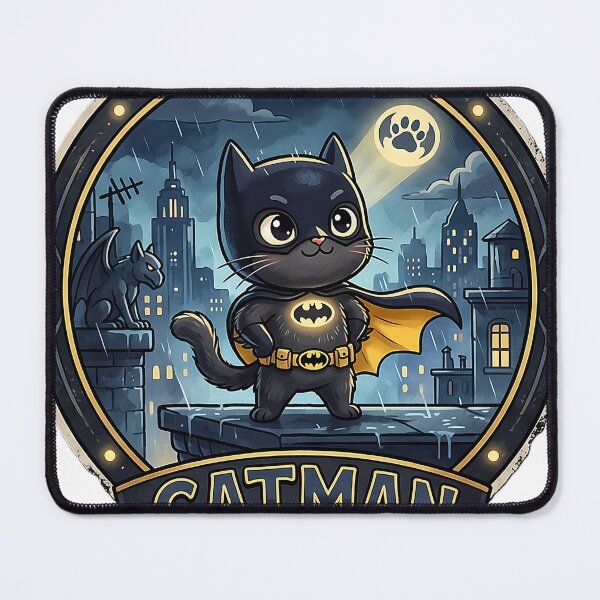 Item preview, Catman: The Fluffy Knight Hero Illustration Cute Superhero Cat in Dark City Night The Dark Fluffy Knight Catman Art designed and sold by abdosArts1.