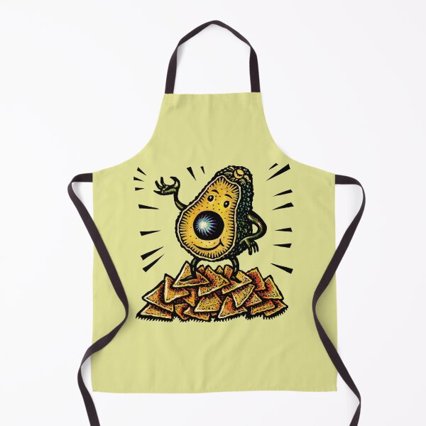 Item preview, cute avocado character with the pit as a nose stands on a pile of corn chips and waves. designed and sold by LisaHaney.