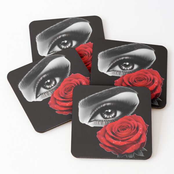 Item preview, Black & White Girl Eye with Red Rose – Elegant Aesthetic Art designed and sold by BoB-66.