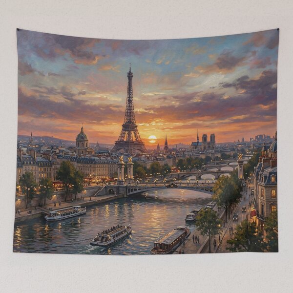 Item preview, Paris Sunset Over Eiffel Tower River Scene designed and sold by PixorStudio.