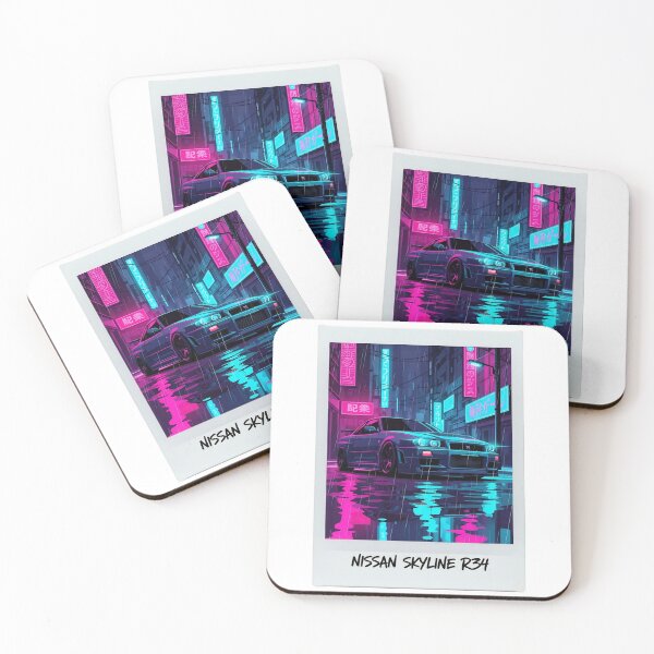 Item preview, Nissan Skyline R34 GT-R JDM Neon Tokyo Rain Polaroid Art designed and sold by Motorline44.
