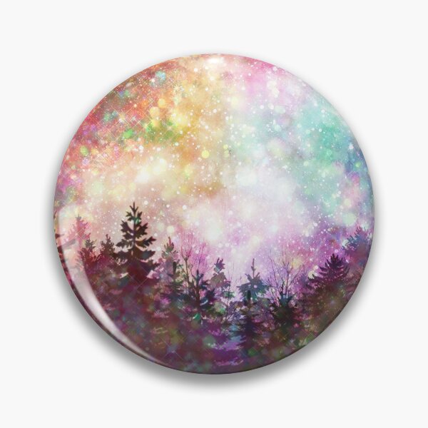 Item preview, Sparkling Galaxy Sky Over Colorful Forest Silhouette designed and sold by PaintByRainbow.