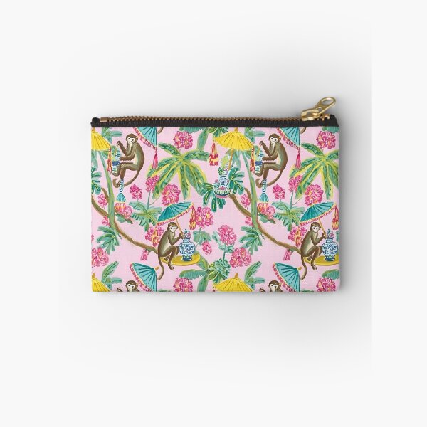 Item preview, Preppy monkeys with umbrellas on blush pink designed and sold by SophieClimaArt.