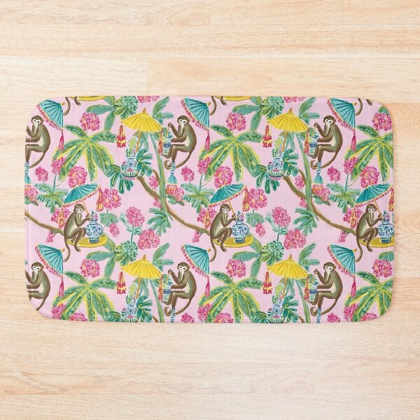 Item preview, Preppy monkeys with umbrellas on blush pink designed and sold by SophieClimaArt.