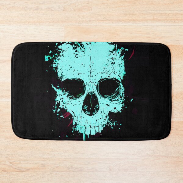 Item preview, Glowing Neon Cyan Splatter Skull Dark Art designed and sold by RamyGallery.