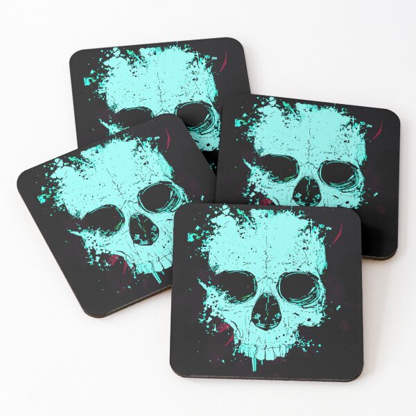 Item preview, Glowing Neon Cyan Splatter Skull Dark Art designed and sold by RamyGallery.