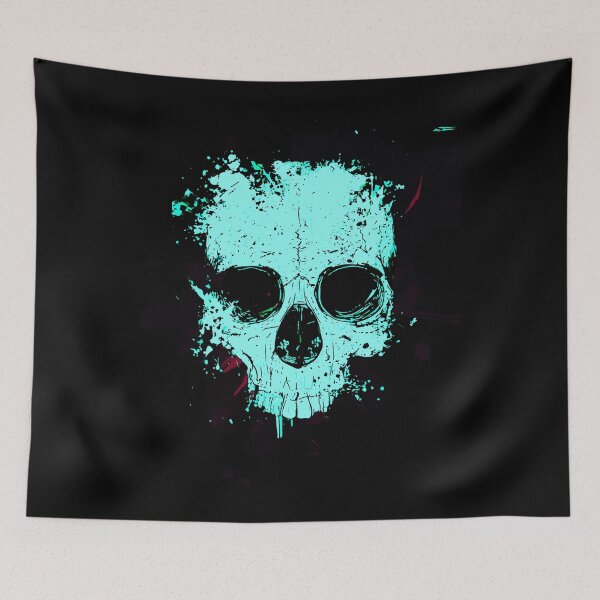 Item preview, Glowing Neon Cyan Splatter Skull Dark Art designed and sold by RamyGallery.