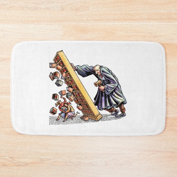 Item preview, angry giant judge tips over huge bookcase of law books onto a fleeing gay lesbian couple. designed and sold by LisaHaney.