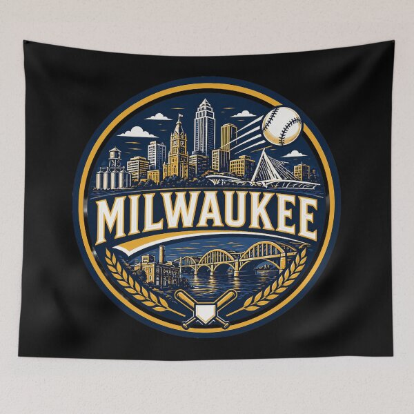 Item preview, Milwaukee Baseball City Logo – Lakefront Skyline Baseball T-shirt & Fan Gear designed and sold by TKOprintdesigns.