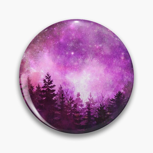 Item preview, Purple Galaxy Moon Over Dark Forest Silhouette designed and sold by PaintByRainbow.