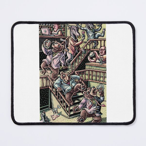 Item preview, Drunk bears falling down stairs in tavern as bulls ascend smoothly designed and sold by LisaHaney.