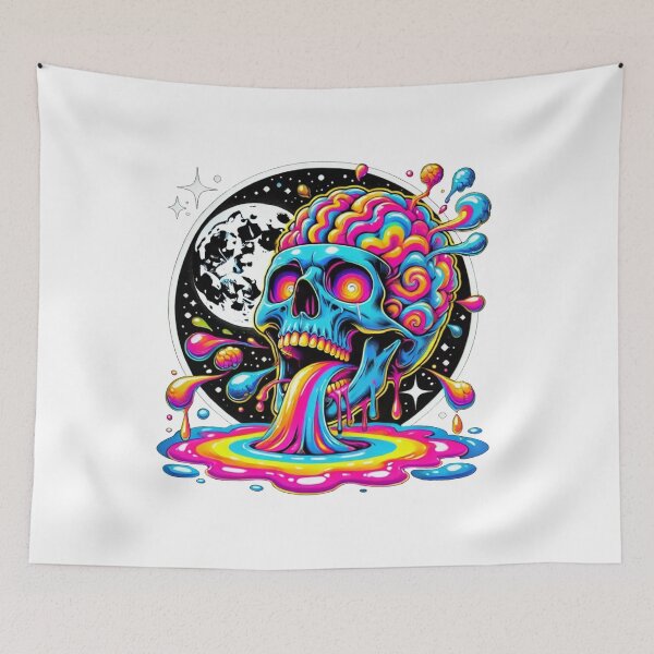 Item preview, Psychedelic Colourful Skull Trippy Moon Art designed and sold by InkNovaLab.
