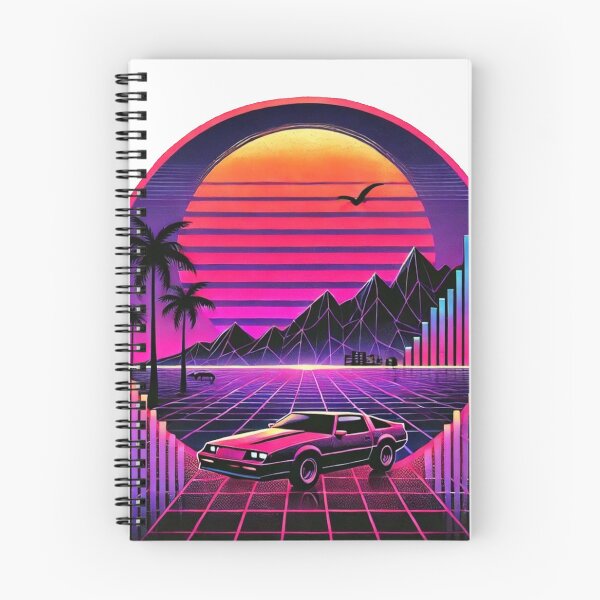 Aperçu de l'œuvre Art rétro de voitures synthwave au coucher du soleil créée et vendue par InkNovaLab.