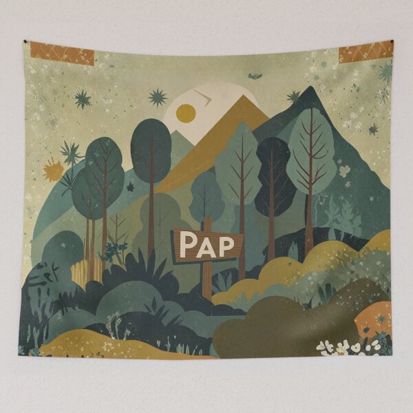 Item preview, Forest landscape with mountain sign reading PAP designed and sold by Rue Market.