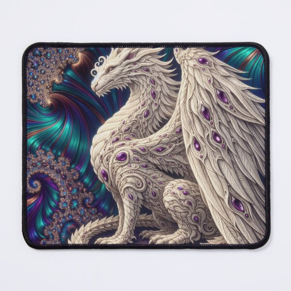 Item preview, Lab Visions 066: White Psychedelic Dragon with Fractal Background designed and sold by The Psychedelic Anarchist.