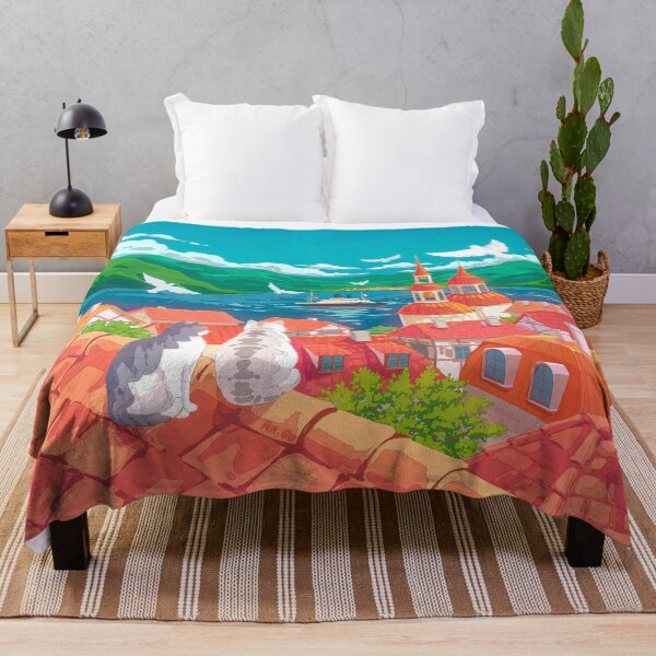 Item preview, Cute Cats on a Rooftop. Cozy Nostalgic Anime Inspired Landscape Illustration designed and sold by AnGoArt.