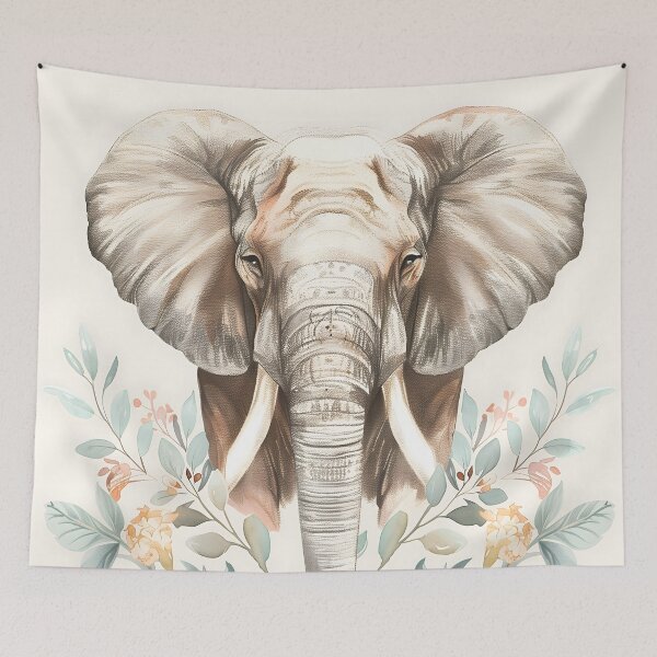 Item preview, Floral Elephant Design, Boho Safari Animal Art, Soft Neutral Botanical Elephant, Aesthetic Nature Illustration designed and sold by innerfaith.