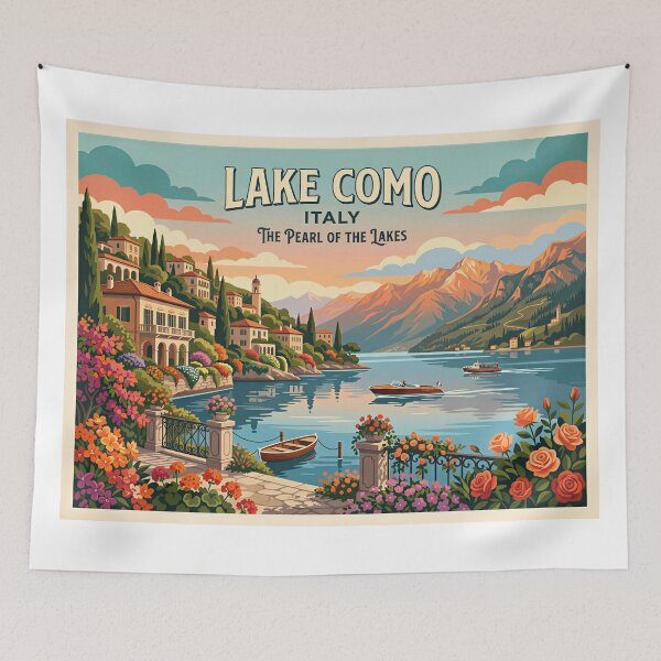Item preview, Lake Como Sunset Riviera – Vintage Italian Travel Poster designed and sold by andres felipe  Guevara Rincon.